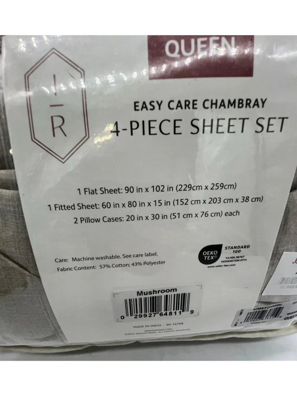 Indigo Road Chambray Mushroom 4-Piece Queen Sheet Set Easy Care Bedding